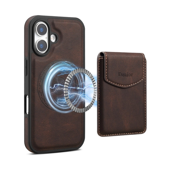 For iPhone 16 Denior D19 Skin Feel MagSafe Detachable Card Slot Phone Case(Brown)