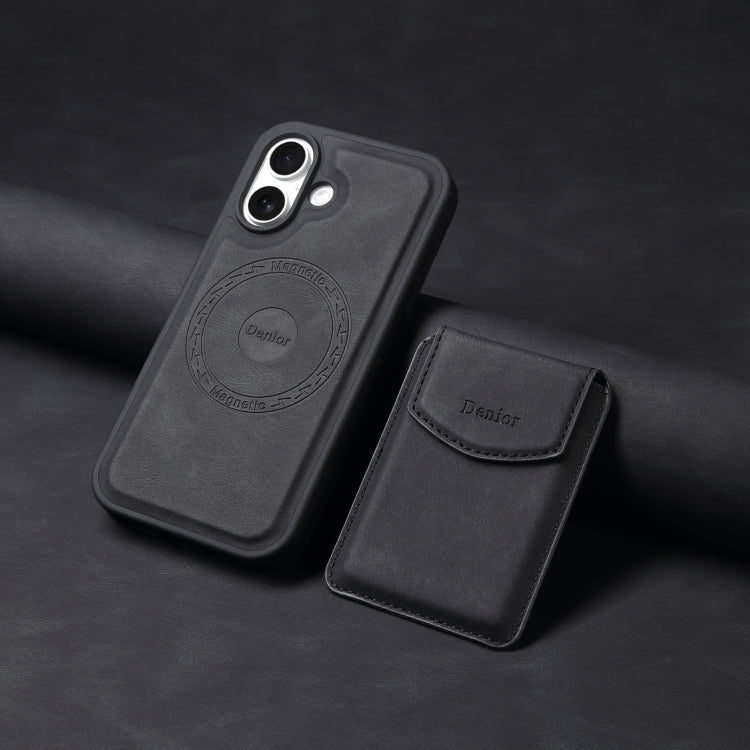 For iPhone 16 Denior D19 Skin Feel MagSafe Detachable Card Slot Phone Case(Black)