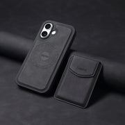 For iPhone 16 Denior D19 Skin Feel MagSafe Detachable Card Slot Phone Case(Black)