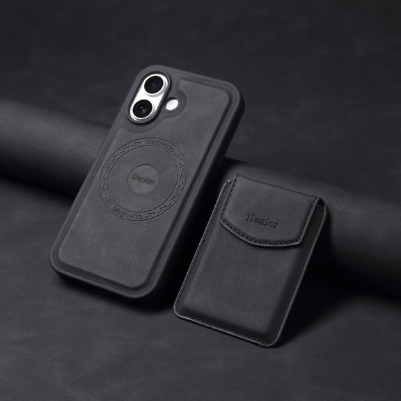 For iPhone 16 Denior D19 Skin Feel MagSafe Detachable Card Slot Phone Case(Black)