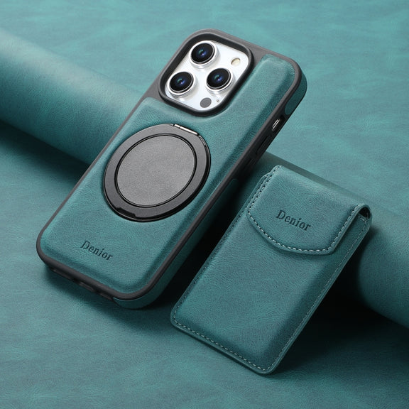 For iPhone 16 Pro Max Denior D20 Skin Feel MagSafe Holder Detachable Card Slot Phone Case(Blue)