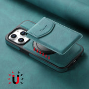 For iPhone 16 Pro Denior D20 Skin Feel MagSafe Holder Detachable Card Slot Phone Case(Blue)