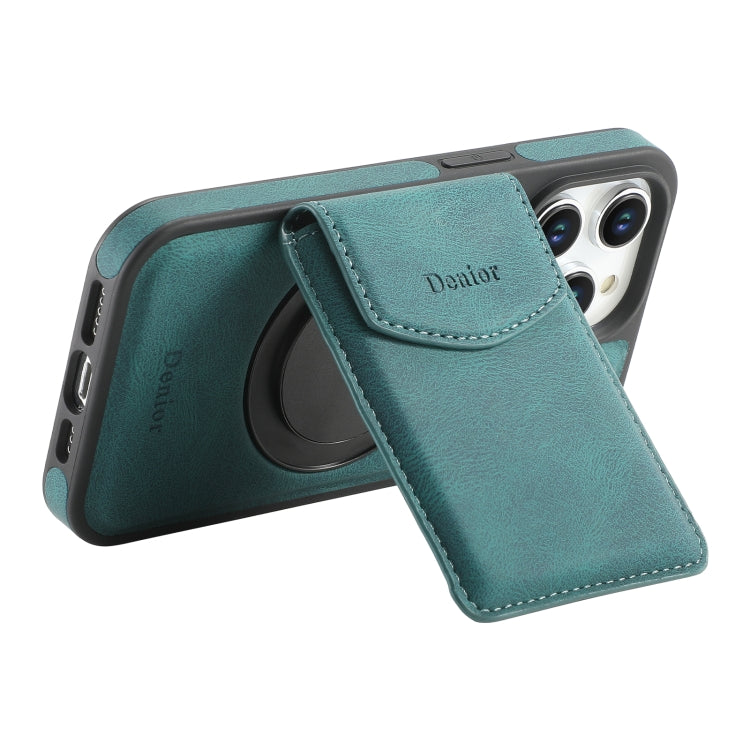 For iPhone 16 Pro Denior D20 Skin Feel MagSafe Holder Detachable Card Slot Phone Case(Blue)