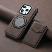 For iPhone 16 Pro Denior D20 Skin Feel MagSafe Holder Detachable Card Slot Phone Case(Brown)