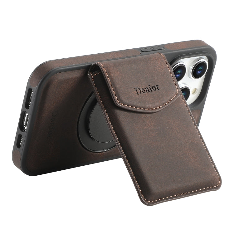 For iPhone 16 Pro Denior D20 Skin Feel MagSafe Holder Detachable Card Slot Phone Case(Brown)