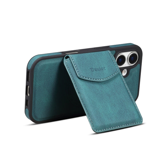 For iPhone 16 Plus Denior D20 Skin Feel MagSafe Holder Detachable Card Slot Phone Case(Blue)