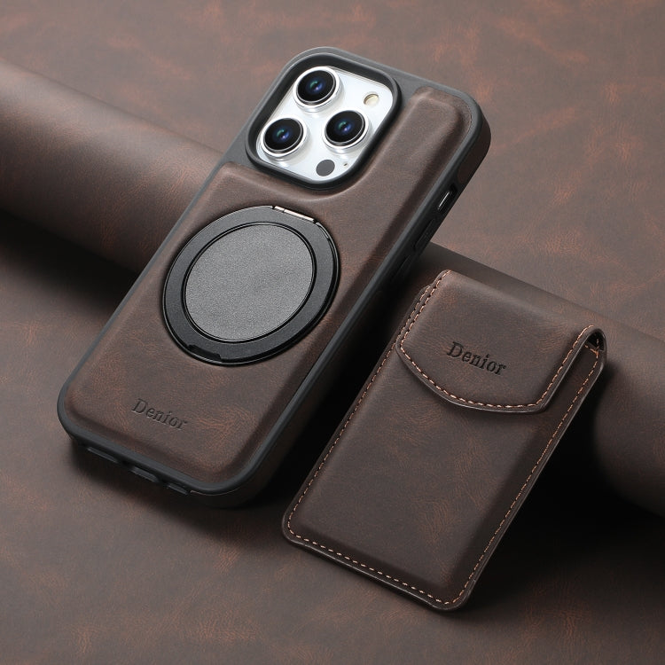 For iPhone 16 Plus Denior D20 Skin Feel MagSafe Holder Detachable Card Slot Phone Case(Brown)