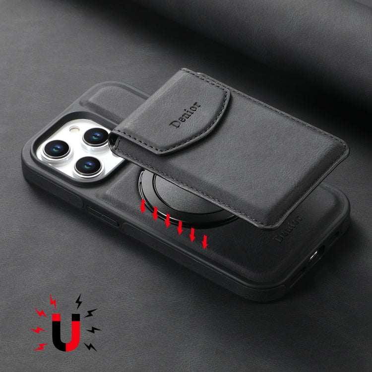 For iPhone 16 Plus Denior D20 Skin Feel MagSafe Holder Detachable Card Slot Phone Case(Black)