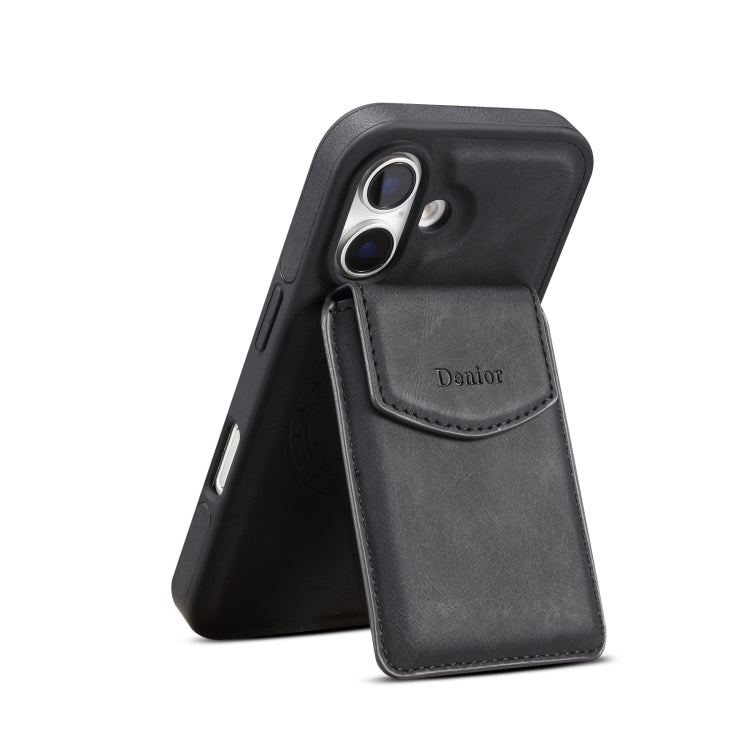 For iPhone 16 Plus Denior D20 Skin Feel MagSafe Holder Detachable Card Slot Phone Case(Black)