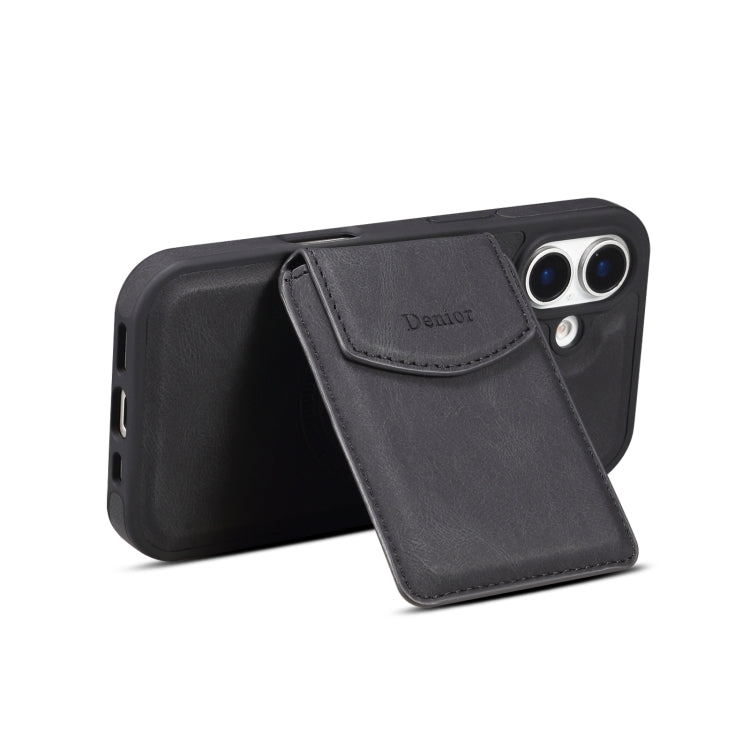For iPhone 16 Plus Denior D20 Skin Feel MagSafe Holder Detachable Card Slot Phone Case(Black)