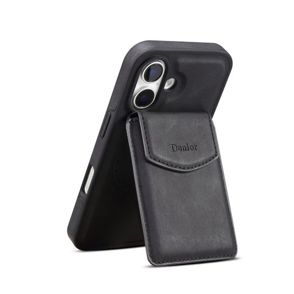 For iPhone 16 Denior D20 Skin Feel MagSafe Holder Detachable Card Slot Phone Case(Black)