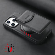 For iPhone 15 Denior D20 Skin Feel MagSafe Holder Detachable Card Slot Phone Case(Black)