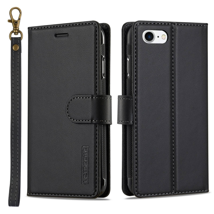 For iPhone 7 / 8 / SE 2020 2022 LC.IMEEKE L2 Series Detachable Magsafe PU Phone Case with Lanyard(Black)