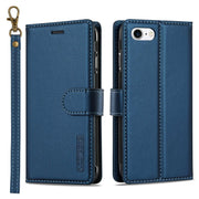 For iPhone 7 / 8 / SE 2020 2022 LC.IMEEKE L2 Series Detachable Magsafe PU Phone Case with Lanyard(Blue)