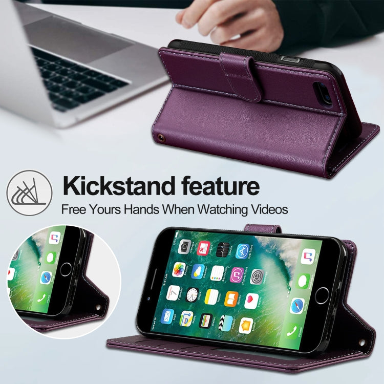 For iPhone 7 / 8 / SE 2020 2022 LC.IMEEKE L2 Series Detachable Magsafe PU Phone Case with Lanyard(Purple)