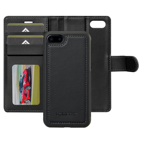 For iPhone 7 Plus / 8 Plus LC.IMEEKE L2 Series Detachable Magsafe PU Phone Case with Lanyard(Black)
