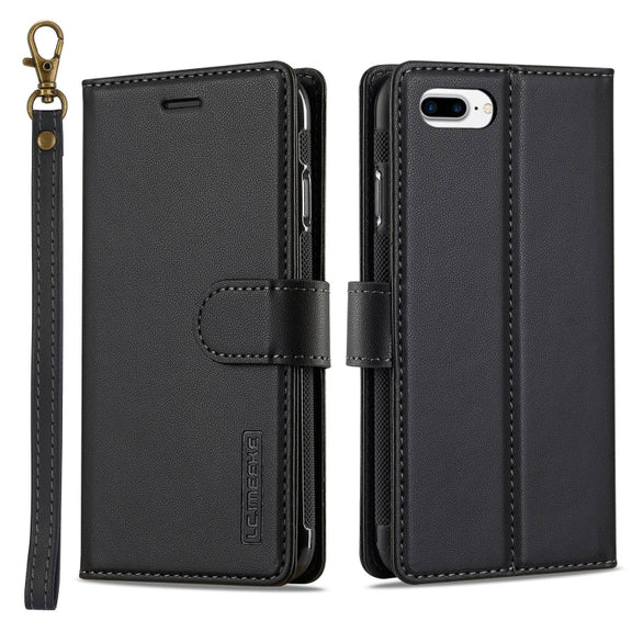 For iPhone 7 Plus / 8 Plus LC.IMEEKE L2 Series Detachable Magsafe PU Phone Case with Lanyard(Black)