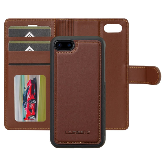 For iPhone 7 Plus / 8 Plus LC.IMEEKE L2 Series Detachable Magsafe PU Phone Case with Lanyard(Brown)