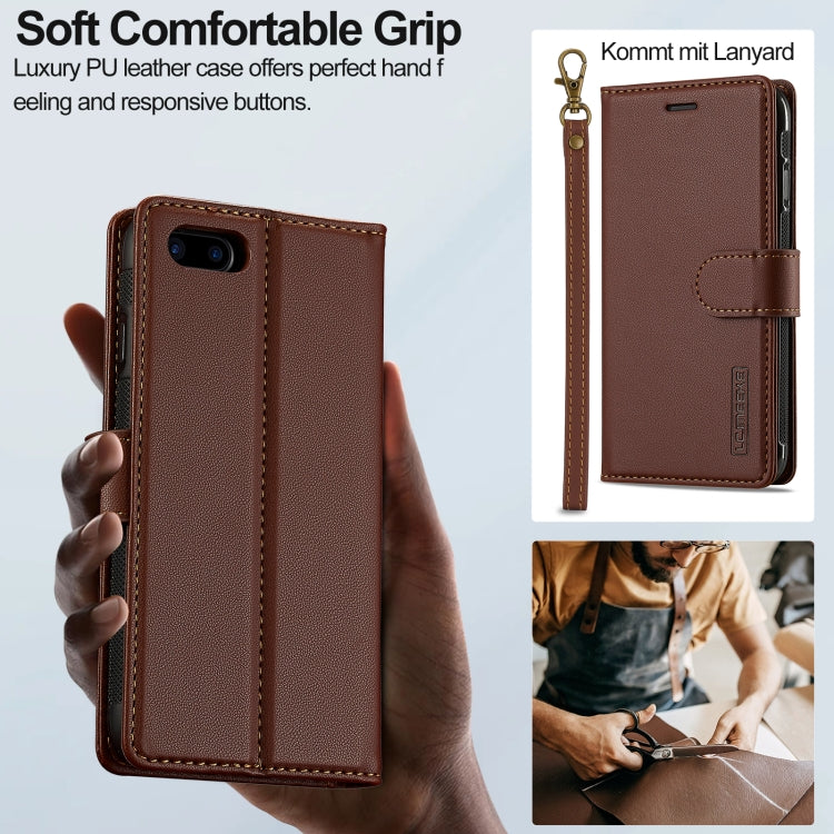 For iPhone 7 Plus / 8 Plus LC.IMEEKE L2 Series Detachable Magsafe PU Phone Case with Lanyard(Brown)