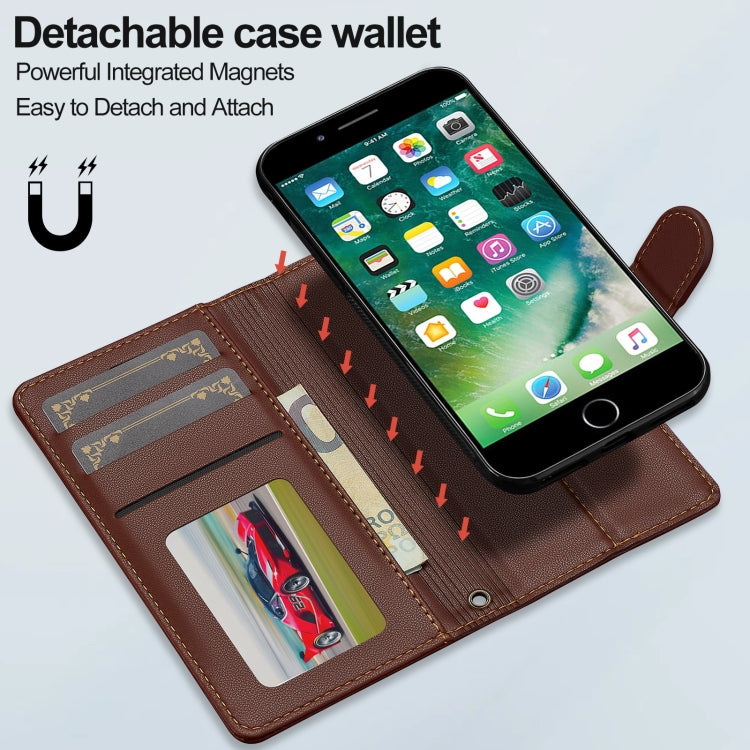 For iPhone 7 Plus / 8 Plus LC.IMEEKE L2 Series Detachable Magsafe PU Phone Case with Lanyard(Brown)