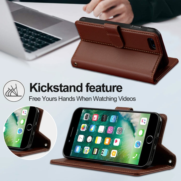 For iPhone 7 Plus / 8 Plus LC.IMEEKE L2 Series Detachable Magsafe PU Phone Case with Lanyard(Brown)