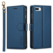 For iPhone 7 Plus / 8 Plus LC.IMEEKE L2 Series Detachable Magsafe PU Phone Case with Lanyard(Blue)
