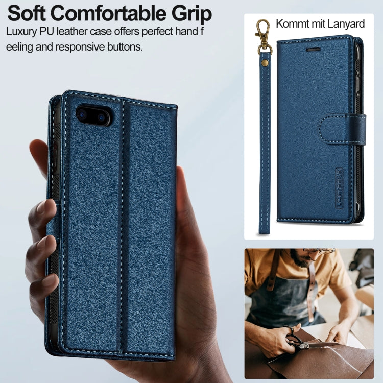 For iPhone 7 Plus / 8 Plus LC.IMEEKE L2 Series Detachable Magsafe PU Phone Case with Lanyard(Blue)