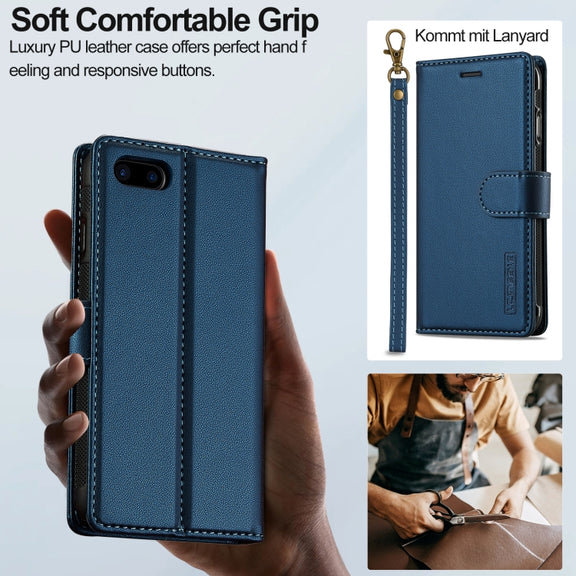 For iPhone 7 Plus / 8 Plus LC.IMEEKE L2 Series Detachable Magsafe PU Phone Case with Lanyard(Blue)
