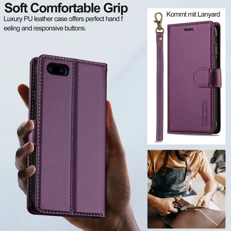 For iPhone 7 Plus / 8 Plus LC.IMEEKE L2 Series Detachable Magsafe PU Phone Case with Lanyard(Purple)