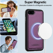 For iPhone 7 Plus / 8 Plus LC.IMEEKE L2 Series Detachable Magsafe PU Phone Case with Lanyard(Purple)