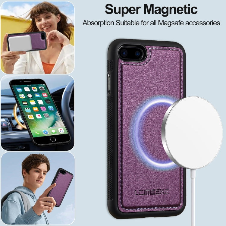 For iPhone 7 Plus / 8 Plus LC.IMEEKE L2 Series Detachable Magsafe PU Phone Case with Lanyard(Purple)