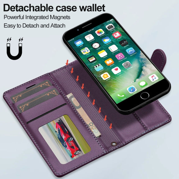 For iPhone 7 Plus / 8 Plus LC.IMEEKE L2 Series Detachable Magsafe PU Phone Case with Lanyard(Purple)