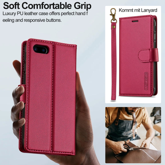 For iPhone 7 Plus / 8 Plus LC.IMEEKE L2 Series Detachable Magsafe PU Phone Case with Lanyard(Red)