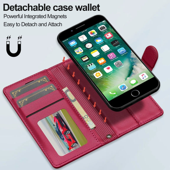 For iPhone 7 Plus / 8 Plus LC.IMEEKE L2 Series Detachable Magsafe PU Phone Case with Lanyard(Red)