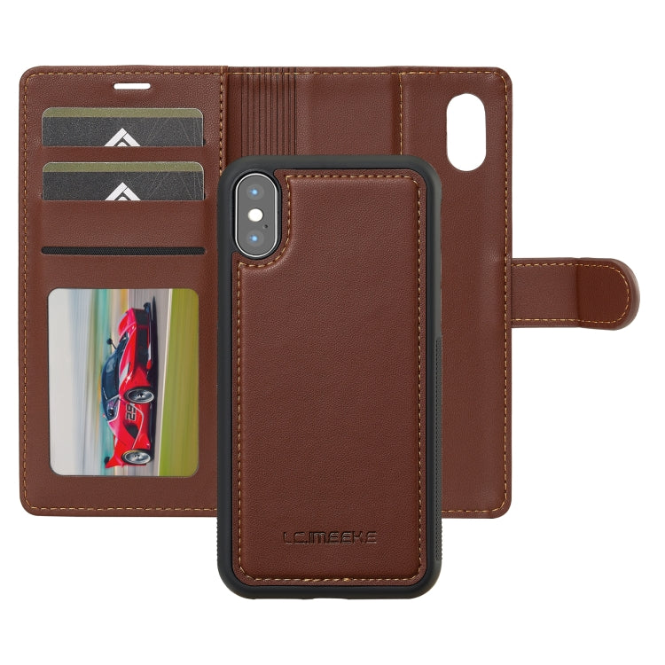 For iPhone X / XS LC.IMEEKE L2 Series Detachable Magsafe PU Phone Case with Lanyard(Brown)