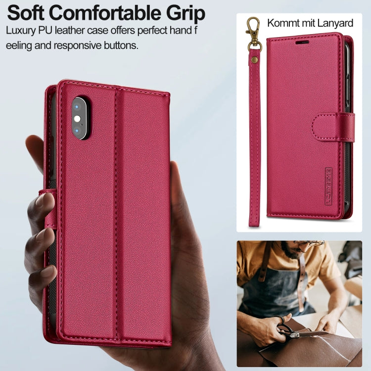 For iPhone X / XS LC.IMEEKE L2 Series Detachable Magsafe PU Phone Case with Lanyard(Red)