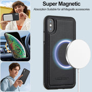 For iPhone XR LC.IMEEKE L2 Series Detachable Magsafe PU Phone Case with Lanyard(Black)