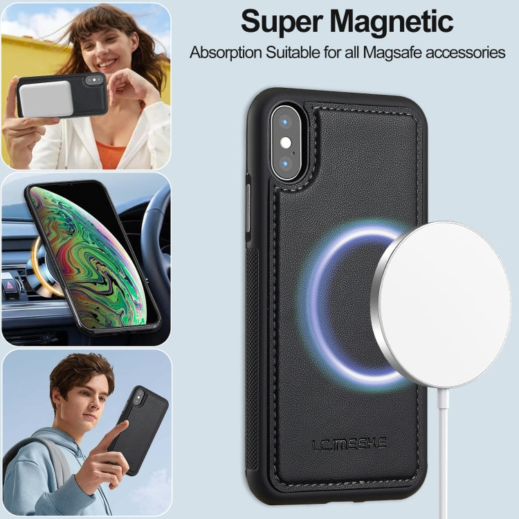 For iPhone XR LC.IMEEKE L2 Series Detachable Magsafe PU Phone Case with Lanyard(Black)