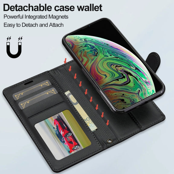 For iPhone XR LC.IMEEKE L2 Series Detachable Magsafe PU Phone Case with Lanyard(Black)
