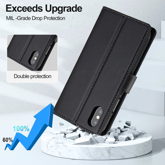 For iPhone XR LC.IMEEKE L2 Series Detachable Magsafe PU Phone Case with Lanyard(Black)
