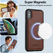 For iPhone XR LC.IMEEKE L2 Series Detachable Magsafe PU Phone Case with Lanyard(Brown)
