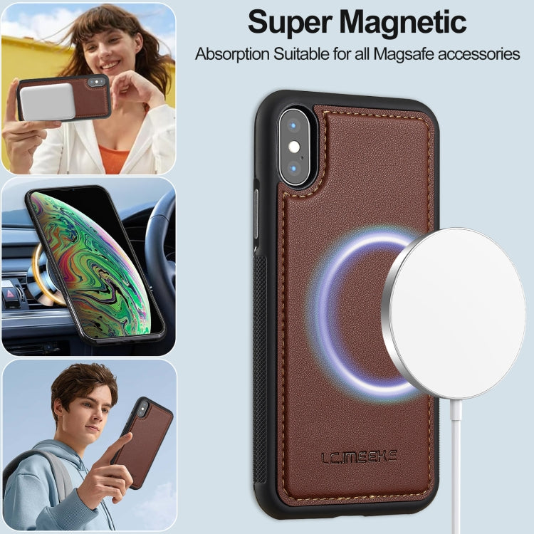 For iPhone XR LC.IMEEKE L2 Series Detachable Magsafe PU Phone Case with Lanyard(Brown)