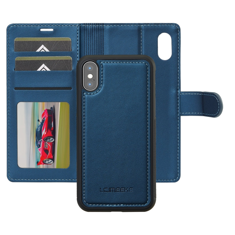 For iPhone XR LC.IMEEKE L2 Series Detachable Magsafe PU Phone Case with Lanyard(Blue)