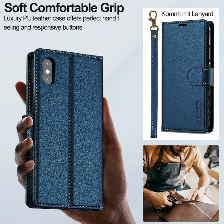 For iPhone XR LC.IMEEKE L2 Series Detachable Magsafe PU Phone Case with Lanyard(Blue)