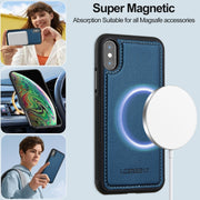 For iPhone XR LC.IMEEKE L2 Series Detachable Magsafe PU Phone Case with Lanyard(Blue)