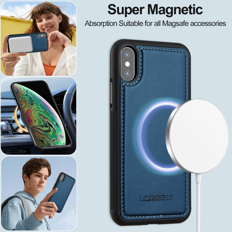 For iPhone XR LC.IMEEKE L2 Series Detachable Magsafe PU Phone Case with Lanyard(Blue)