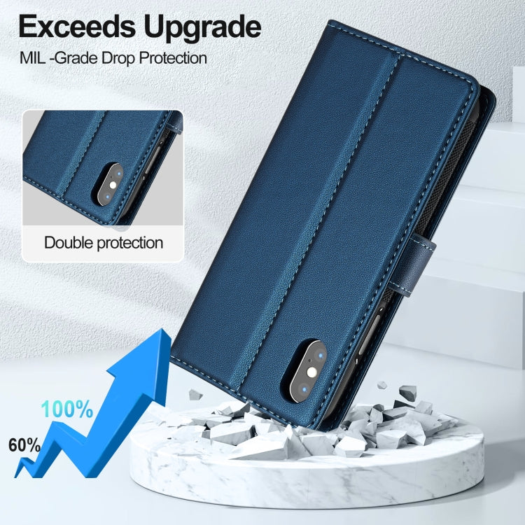 For iPhone XR LC.IMEEKE L2 Series Detachable Magsafe PU Phone Case with Lanyard(Blue)