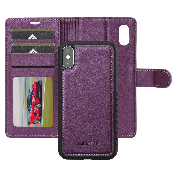 For iPhone XR LC.IMEEKE L2 Series Detachable Magsafe PU Phone Case with Lanyard(Purple)