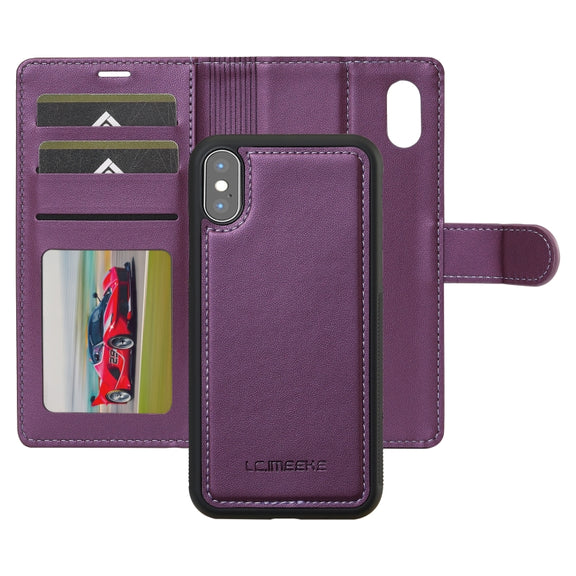 For iPhone XR LC.IMEEKE L2 Series Detachable Magsafe PU Phone Case with Lanyard(Purple)