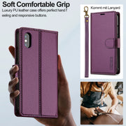 For iPhone XR LC.IMEEKE L2 Series Detachable Magsafe PU Phone Case with Lanyard(Purple)